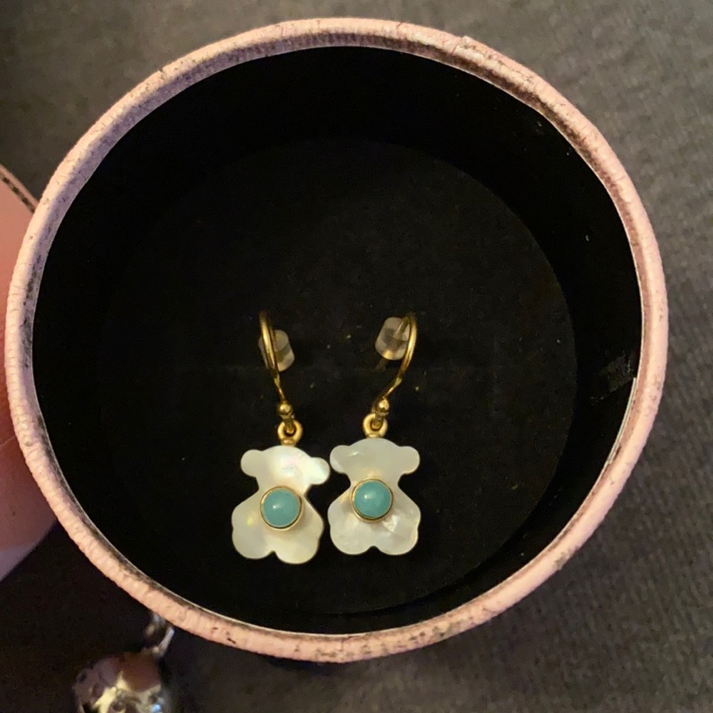 Tous drop earrings- mother of pearl with jade